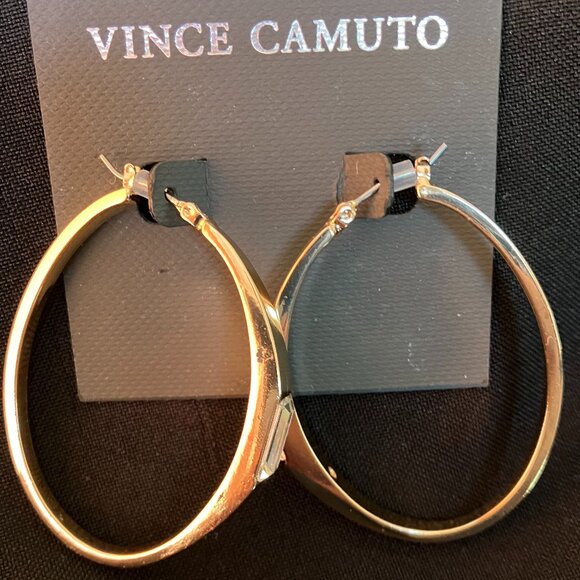 Vince Camuto Gold Hoop Earrings With Crystal Accent - Picture 1 of 3